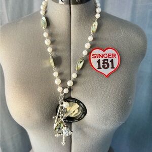 Elegant Pearl and Crystal Cross Necklace w/Earrings